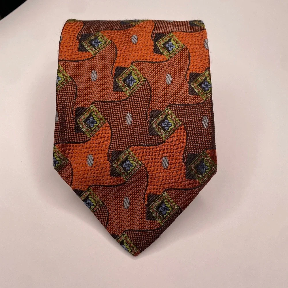 Jos. A. Bank Orange Silk Tie Made in‎ Italy Stitch Pattern Men's Tie Quirky Read